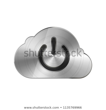 Foto stock: Round Polished Bright Glossy Metal Cloud Icon With Power Pictogram On White