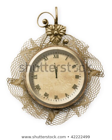 Foto stock: Antique Clock Face With Lace On The White Isolated Background