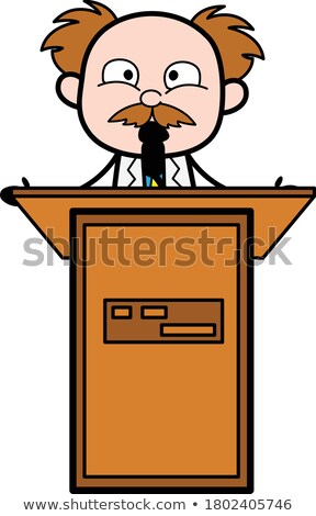 Foto d'archivio: Funny Cartoon Scientist Giving Presentation