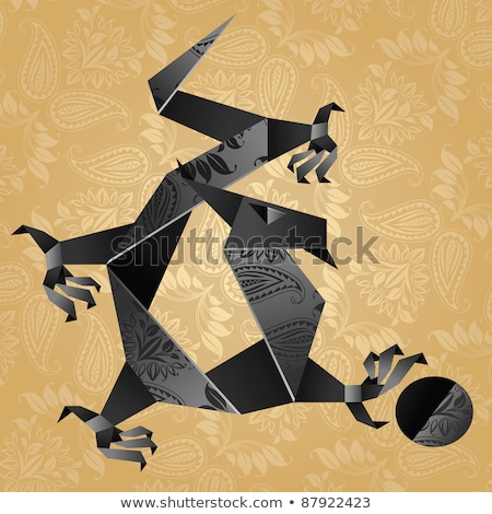 Origami Black Water Dragon On A Gold Background Imagine de stoc © Ecelop