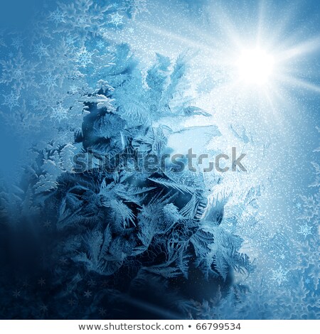 Stockfoto: Blue Winter Icy Macro Background With Snowflakes Ornament