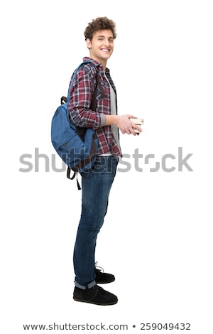 Stok fotoğraf: Side View Portrait Of A Young Male Student Over White Background