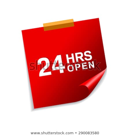 Foto stock: 24 Hours Open Red Sticky Notes Vector Icon Design