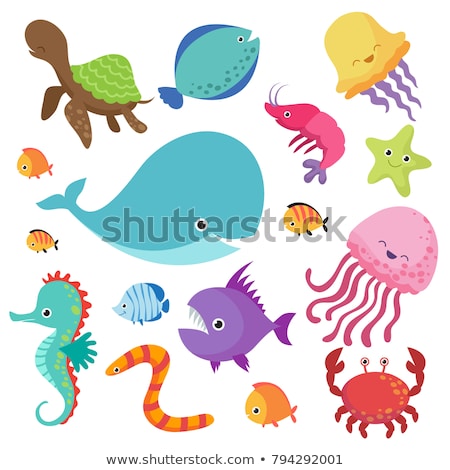 Stock fotó: Funny Sea Animal Cartoon With Sea Life Background