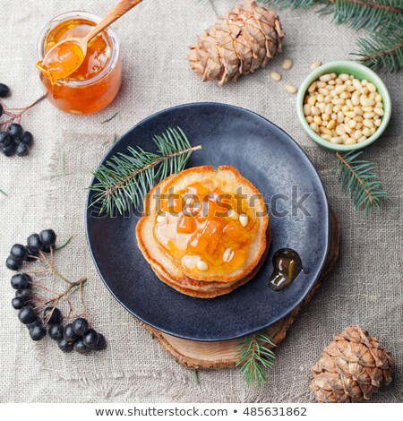 Stockfoto: Christmas Winter Pancakes With Pear Tangerine Jam