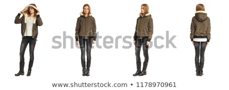 Foto stock: Pretty Young Model In Brown Jacket Isolated On White