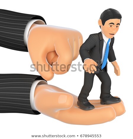 Сток-фото: 3d Businessman On Top Of A Giant Hand Fired