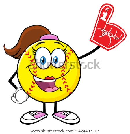 ストックフォト: Cute Softball Girl Cartoon Mascot Character Wearing A Foam Finger