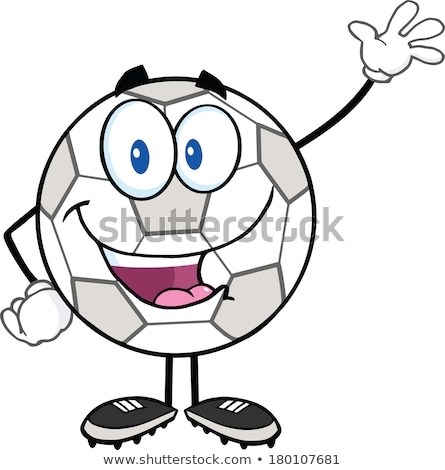 Stockfoto: Happy Soccer Ball Cartoon Mascot Character Waving For Greeting