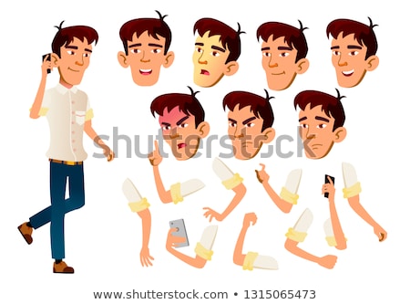 Stockfoto: Asian Teen Boy Vector Teenager Leisure Smile Face Emotions Various Gestures Animation Creation