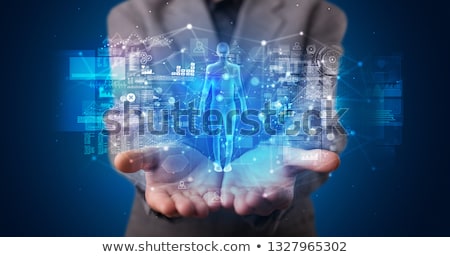 Foto stock: Young Person Holding Hologram Projection With Health Concept