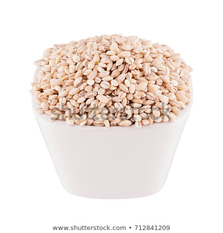 [[stock_photo]]: Pearl Barley Groats In White Bowl Close Up Isolated Template For Menu Cover Advertising
