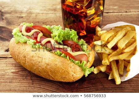 Stock foto: Hotdog With French Fries With Glass Of Cola On Wooden Plank