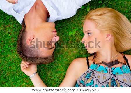 Foto stock: A Portrait Of A Sweet Couple In Love Photo From Above Horizont