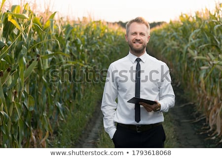 Foto stock: Satisfied Smiling Businessman Standing In The Green Outdoors
