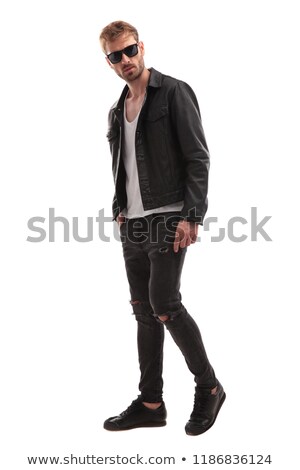 Zdjęcia stock: Handsome Man Wearing Leather Jacket And Sunglasses