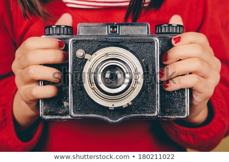 Сток-фото: Beautiful Female Holding Antique Camera