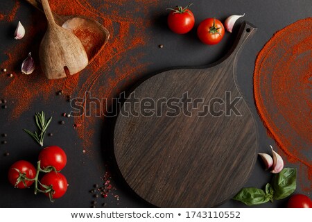 Stok fotoğraf: Fresh Organic Tomatoes And Paprika At Wooden Cutting Board