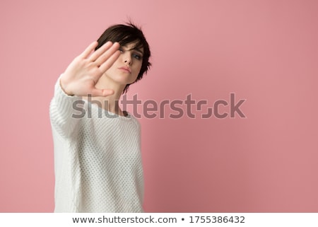 Stock fotó: Young Woman Making Stop Gesture Sign