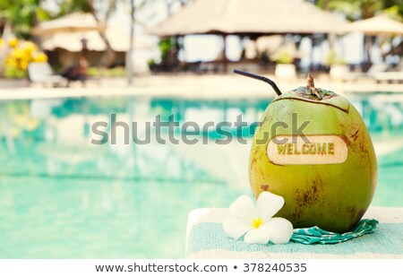 Stock fotó: Green Coconut With Carving Welcome