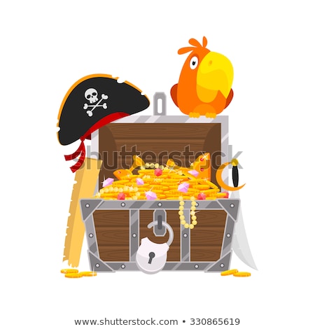 Foto stock: Treasure Chest And Pirate Parrot