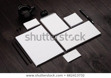 Stock foto: Modern Minimalistic Workspace With Blank Stationery On Black Wooden Board Top View