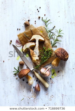 [[stock_photo]]: Autumn Cooking Background Organic Porcini Mushroom Seasoning
