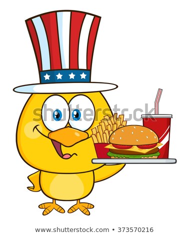 Foto stock: Patriotic Yellow Chick Cartoon Character