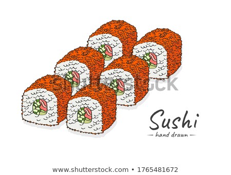 Zdjęcia stock: Vector Sushi Color Sketch Cucumber Roll