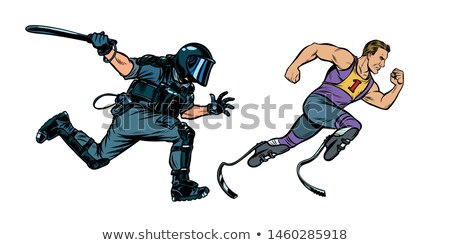 [[stock_photo]]: Discrimination Against Persons With Disabilities Athlete Runner Riot Police With A Baton