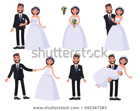 Stok fotoğraf: Groom And Character Wedding Card Heart Vector