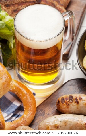 Stok fotoğraf: Oktoberfest Set Pretzels Meat And Lager Beer