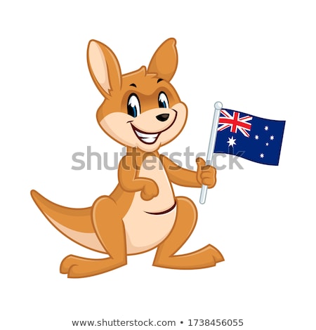 Foto stock: Kangaroo Cartoon Holding Australia Sign