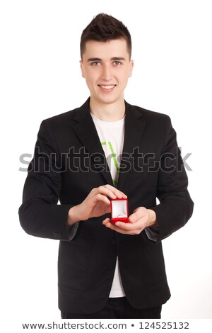 Young Man Holdin Red Box With Ring Stockfoto © Vankad