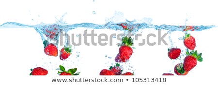 Collage Fresh Strawberry Dropped Into Water With Splash ストックフォト © Discovod