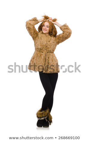 Stok fotoğraf: Redhead Girl In Fur Coat Isolated On White