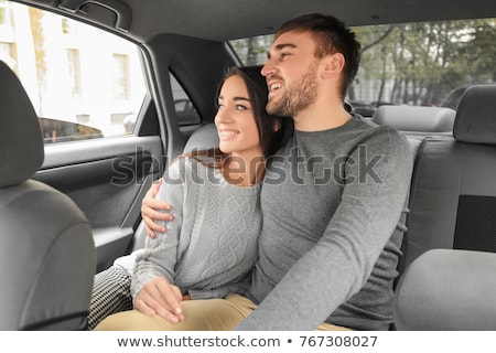 Foto stock: Beautiful Young Woman Tourist Passenger Taxi