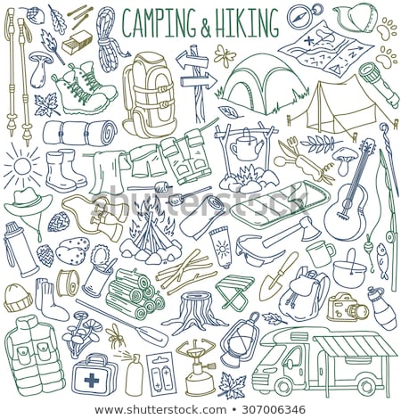 Foto d'archivio: Tourist Backpacker Climbing Hand Drawn Outline Doodle Icon