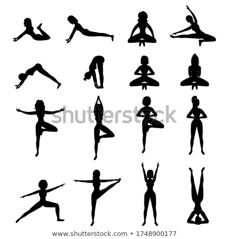 Foto stock: Yoga Black And White Vector Banner Poses Set