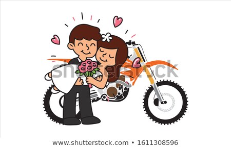 Foto stock: Portrait Of A Cheerful Young Couple Riding Motorbike