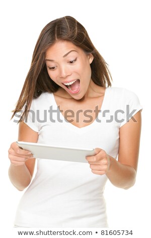 Tablet Computer Woman Excited Looking At Touch Pad Pc Stock fotó © Ariwasabi