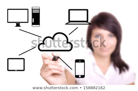 Stok fotoğraf: Young Woman Drawing Cloud Computing Diagram