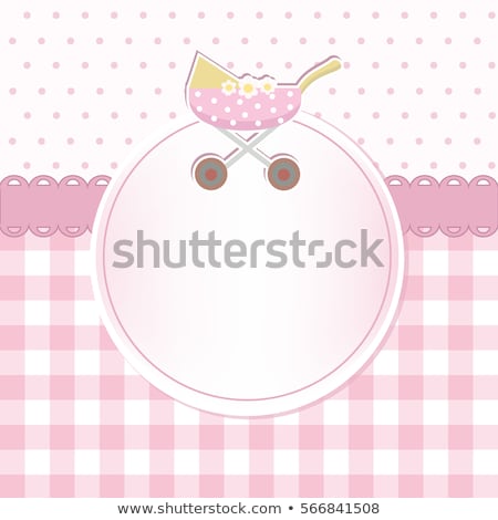 Stockfoto: New Baby Girl Announcement Card With Milk Bottle And Pacifier