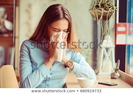 Foto stock: Young Brunette Woman With Flu Cold Influenza