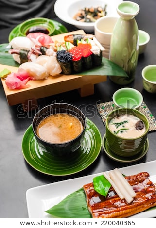 Stock photo: Premium Quality Grilled Eel Miso Soup And Sake