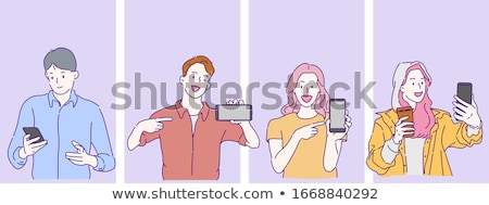 Stock fotó: Smiling Man Holds A Smart Phone Isolated Illustration