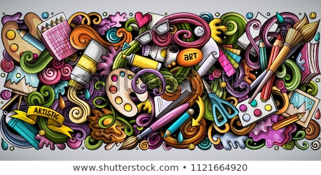 Stock foto: Cartoon Vector Doodles Art Horizontal Stripe Card Artistic Funny Border