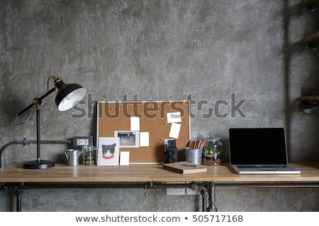 Foto stock: Loft Home Office Workplace With Supplies