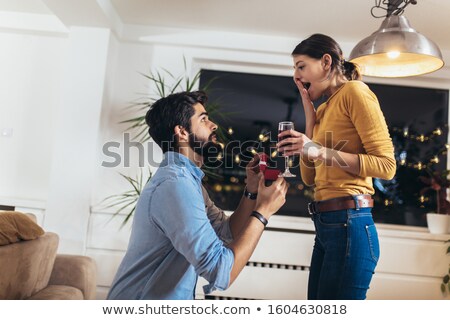 ストックフォト: Happy Man Giving Engagement Ring To Woman