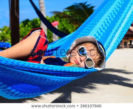 Сток-фото: Happy Little Boy Relaxed In Hammock On Sand Beach
